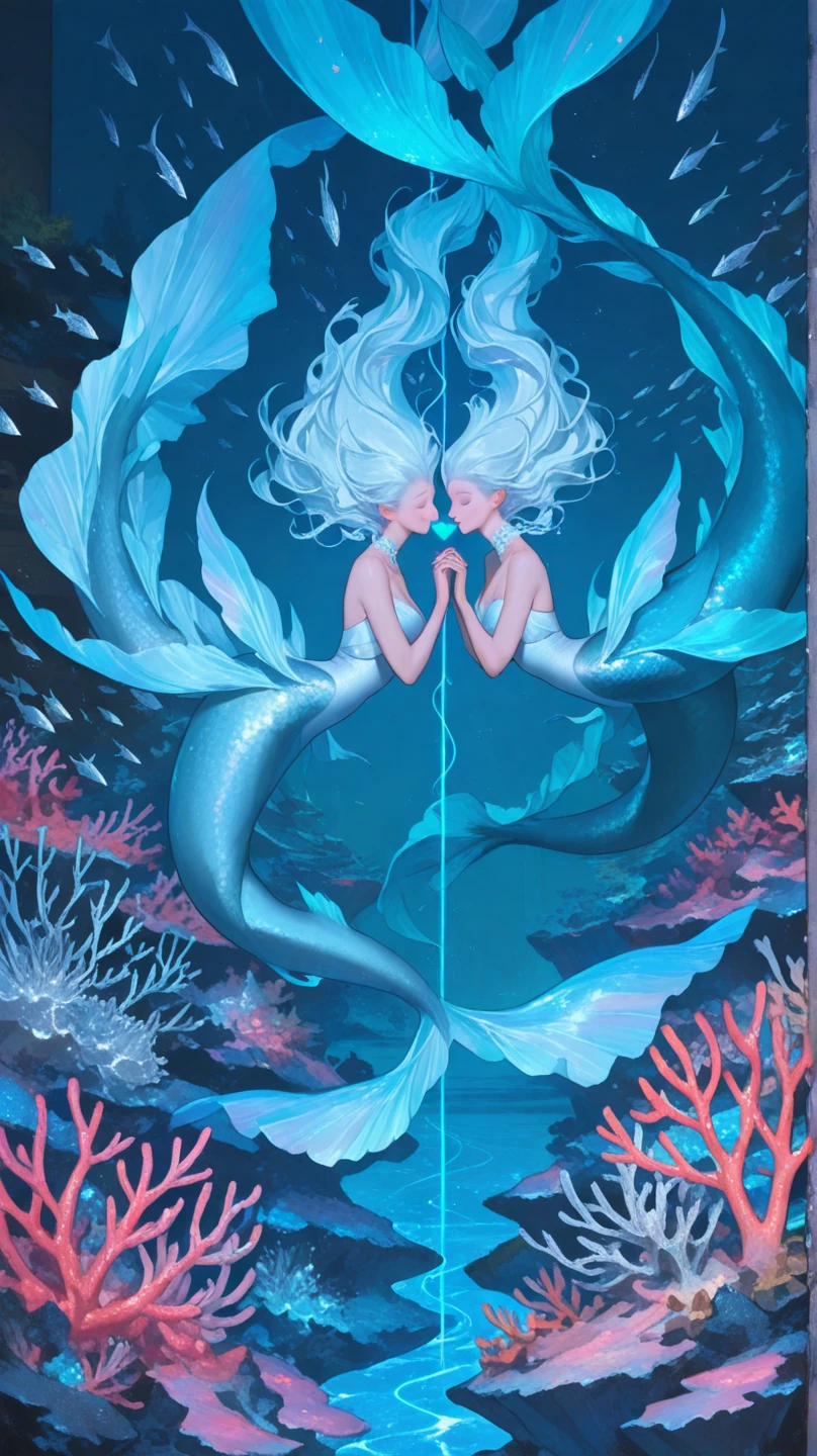 A pintura gerada por IA da Sea Art retrata uma imagem fascinante do yin yang, (maximum quality, design requintado, best ilumination, melhor sombreamento). statue of 2 mermaids in the form of Yin Yang. dentro de uma bola de cristal, sob a lua e o sol, bringing to life the harmony and interconnectedness of opposing forces and duality. detalhes detalhados e realistas, intrinsically carved in pink and green marble, cintilante com a luz da lua e a luz do sol. A perfect balance between light and dark, mystical and serene. dentro de uma bola de cristal, The two statues symbolize the mutual presence of opposing elements in all aspects. While yin contains a small point of yang, Yang also contains a small point of yin, creating a dynamic and harmonious balance. Esta pintura gerada por IA pela Sea Art transmite uma mensagem profunda sobre a dualidade do universo.