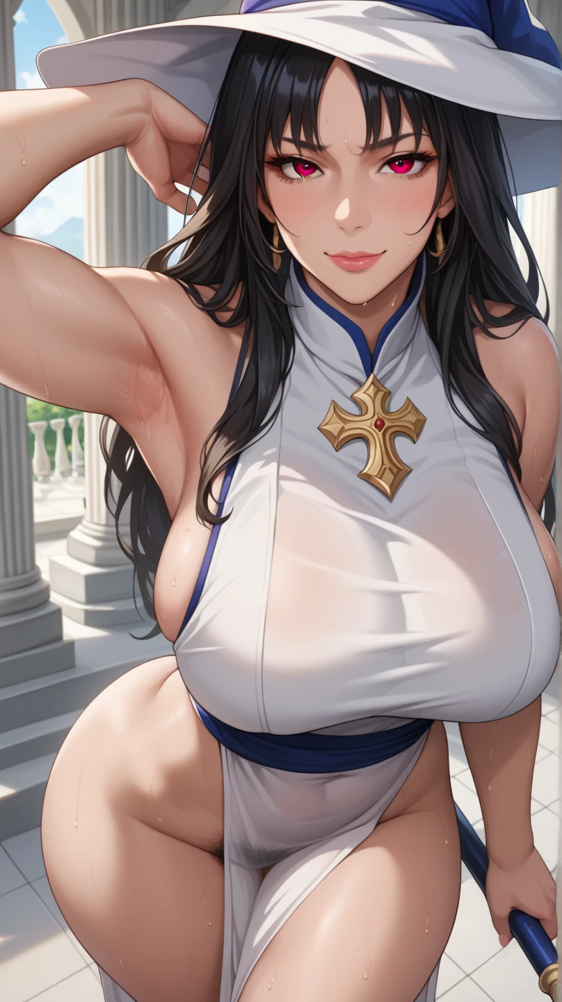 (Woman standing), (hand on chest), (naked), pubic hair, milf, NTR, farm background, big breast, blue eye, (busty), best quality, high resolution, blush, sad smiling, 1 girl, mature female, Beautiful Finger, Beautiful body, Beautiful Nose, perfect eyes, perfect face, looking at viewer, showing her pussy, embrassing, masterpiece, sweating, cape, crown silver