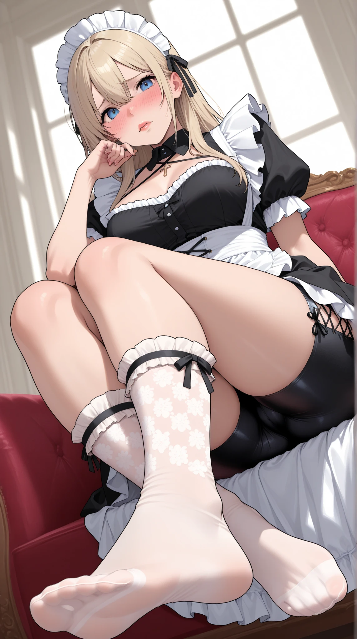 (Masterpiece, Best Quality, High Definition), 1 Girl, Solo, Ingrid, Gloves, Skirt, Pantyhose, Dress, Seductive Smile, (Spread Legs), (Panties), Cameltoe