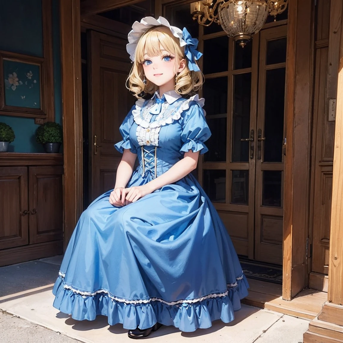 Virginia Otis, 15 years old (Blonde, blue eyes), thin, Cute face, An evening stroll at Canterville Castle (novel「ghost of canterville」Inspired by). 1887, Victorian Dark Fantasy, Low - Angle, You can see the drawer, Pull up the hem of your dress with your hands, Strong winds, Translucent slip, Translucent slip, tights、Peeking from below, Highest quality, Crotch close-up,Drawers(underwear)