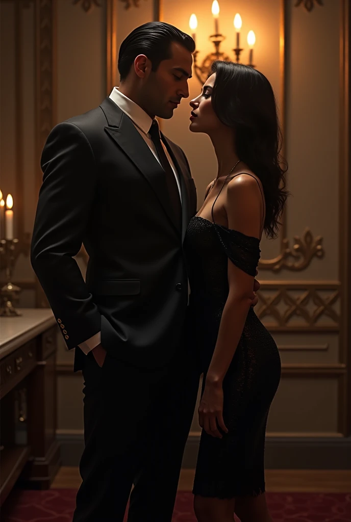 Huge breast sexy wife giving sexy pose seducing handsome husband, bedroom, intimacy, full body