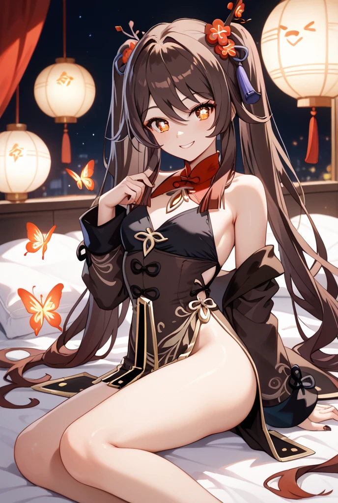 <lora:anchorage_XL_v1.0:0.8>,anchorage_\(azur lane\),china dress, hair bun, long hair,from behind, looking back,lace-trimmed legwear,garter_belt,black legwear, night,paper lantern, ;d,, masterpiece, best quality,