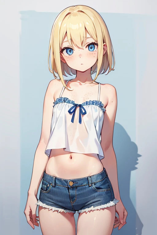 (Crossdresser),blonde low twintails,Her breasts are visible through the gaps in her clothes,Top view,(Groin bulge)