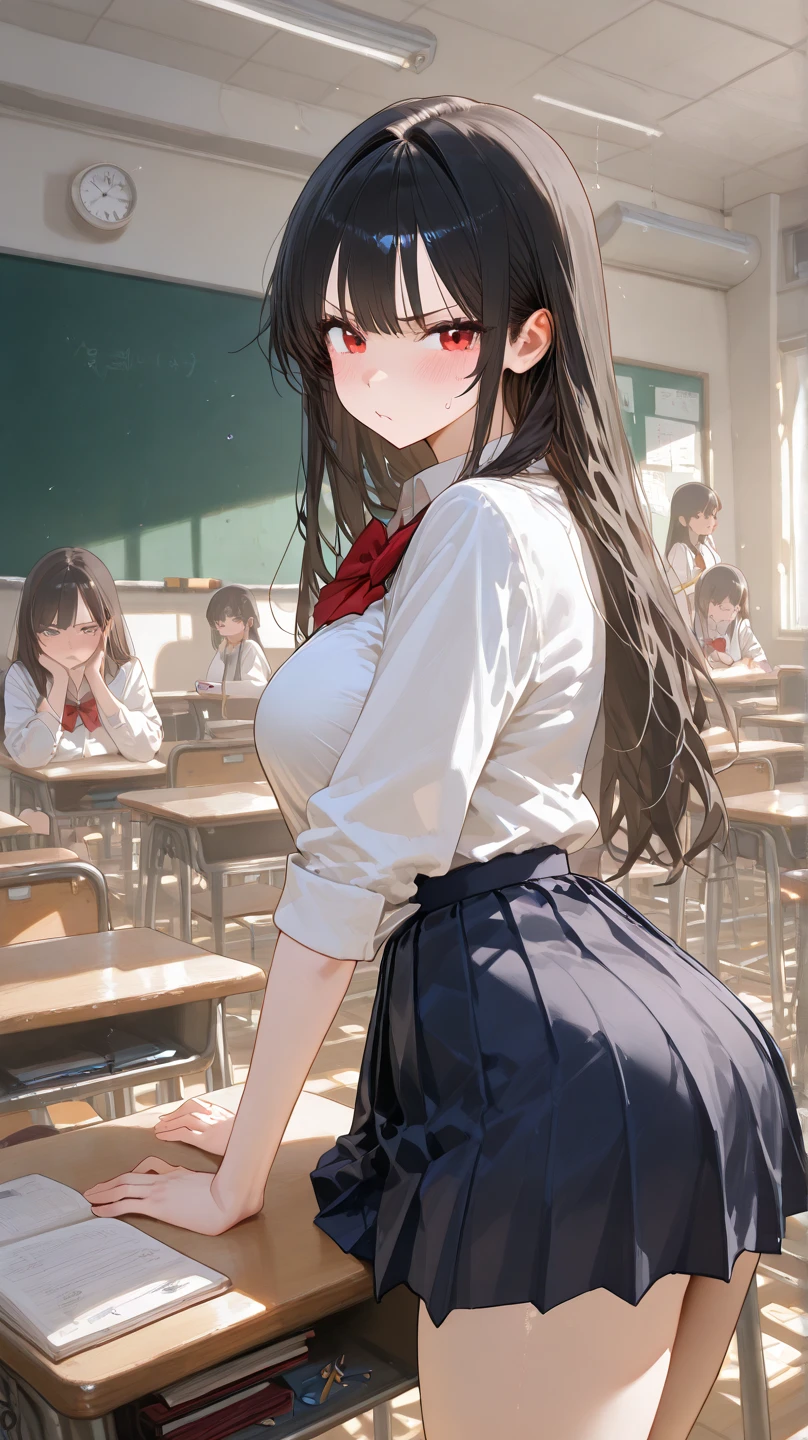One Woman、beautiful girl、after school、evening、high school girl、School Nameplate、Blazer uniform、Pleated skirt、Black knee-high socks、Long Hair、In front of the school gate、Highest quality,  Thick thighs、Big 、Big Ass、Black Hair、Pounding face、A crowd going home from school、In front of the school gateで待つ仕草、A handsome man walks in from the back.
