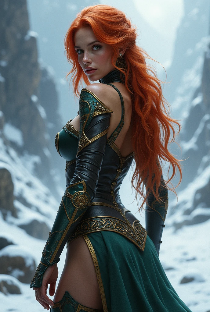 A woman with a dragon on her head, green-eyed beauty, adorned with curly hair,
In a dark and mysterious place, where the shadows weave an enchanting atmosphere,
A closeup that showcases the intricate details,
Revealing the magic of a fantastical creature,
Hyper-realistic fantasy art, a masterpiece of imagination,
A portrait that captures the essence of a girl with red hair,
The dragon, a symbol of power, adds a touch of mystery and awe.