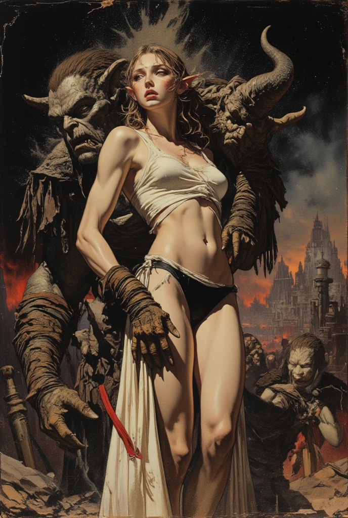 sexy girl loves giant demon, inspired by Simon Bisley and Bill Sienkiewicz