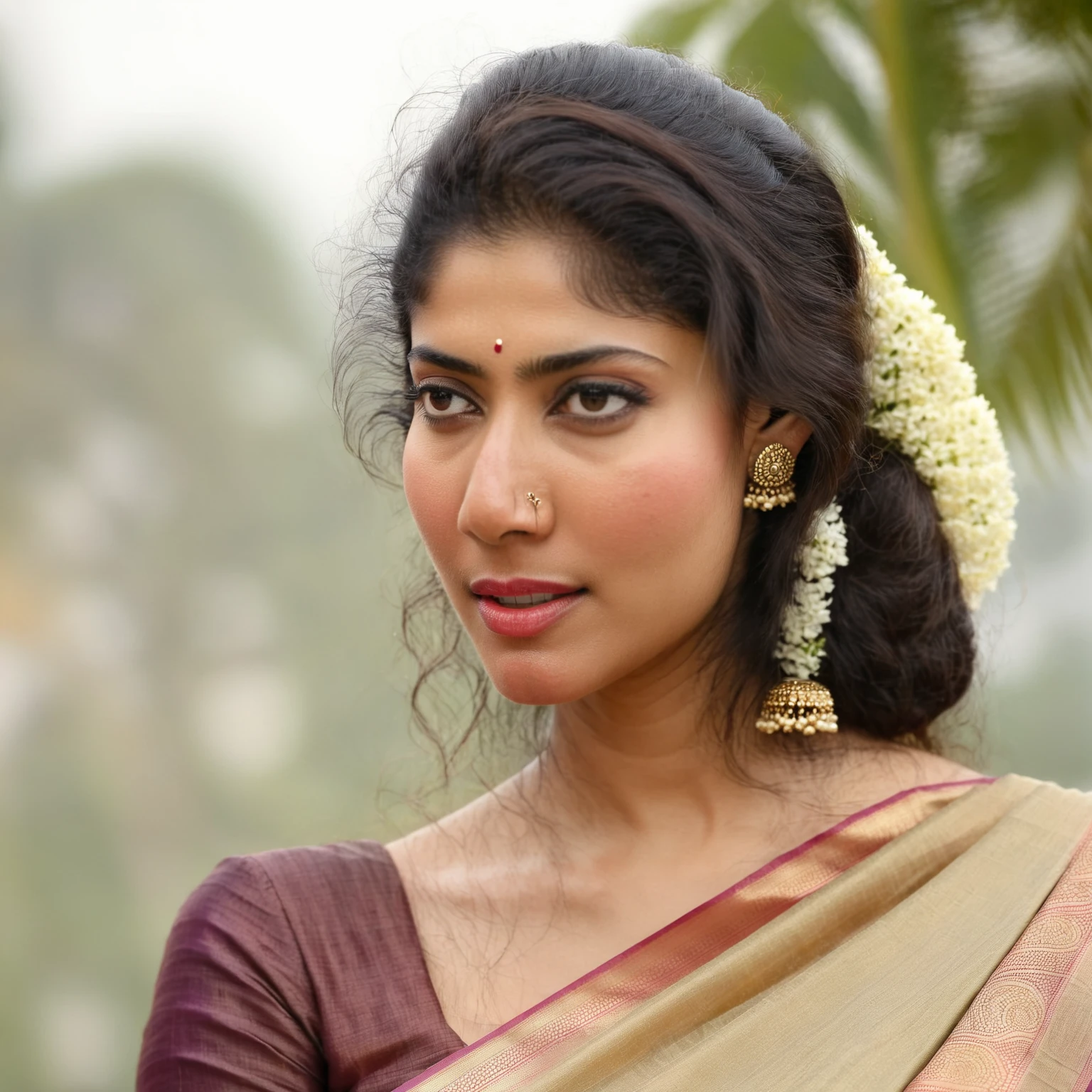 a beautiful naked curvy young girl, in a saree, bare back, topless, detailed portrait, highly detailed face, detailed eyes, realistic, photorealistic, 8k, cinematic lighting, bright color tones, glowing skin, intricate fabric details, elegant pose, dramatic shadows, golden jewelry, mystical atmosphere, busty naked , kajal