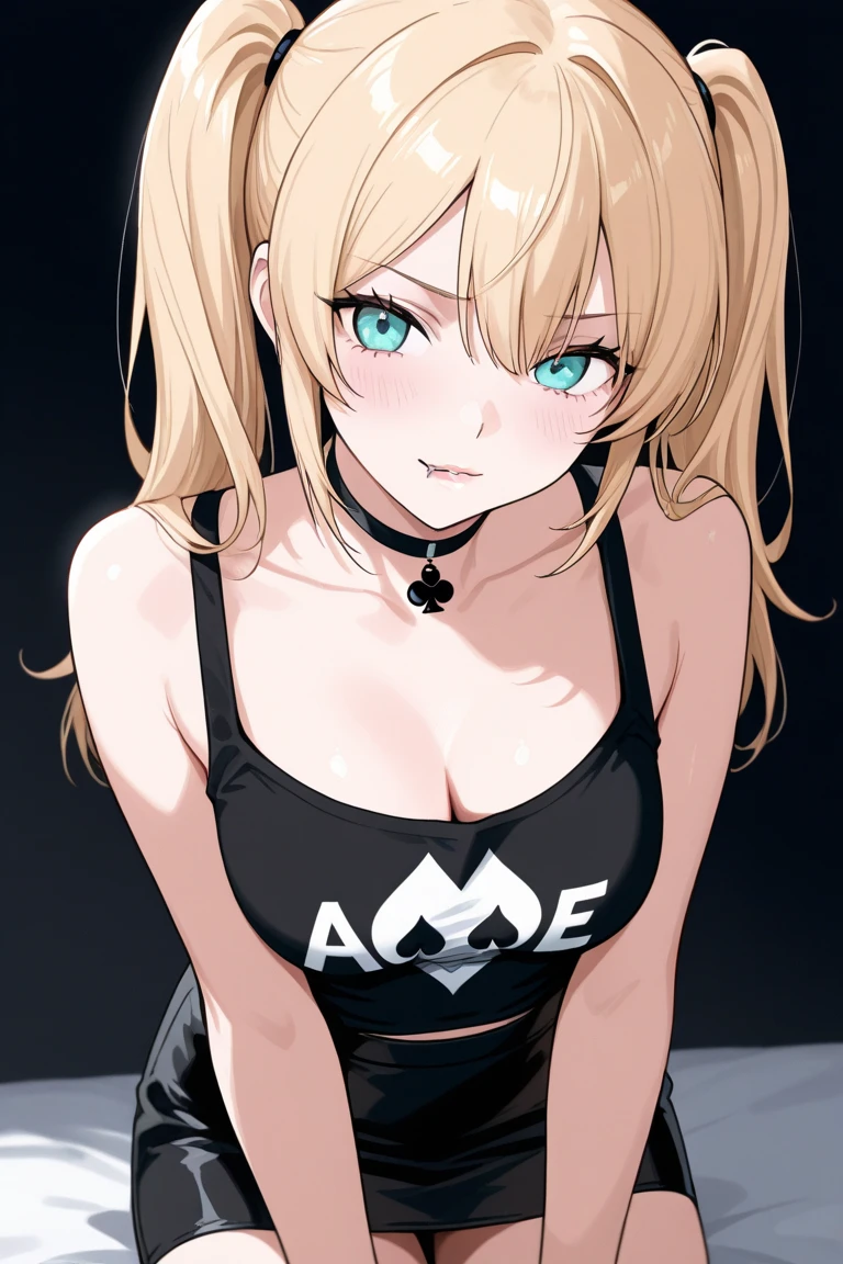 Punk rock style, ((Damaged Black Punk Rock T-Shirt)), ((Black ripped cropped short tops)), Black open clothes, Large chest, ((Cute round light brown eyes, jewelry eyes)), (Highly detailed light brown eyes), BREAK 

((absurderes)), ((hight resolution)), ((masutepiece)), (Best Quality), (Illustration of a girl with complex beautiful hair), (ultra detailed beautiful face), 1womanl, Solo, Human, gals, ((Slender face):1.4), (cowboy  shot:1.6), close up shot from the top, ((Looking Up:1.4)), birdseye view, Cinematic lighting, Dynamic Angle, 
Perky Girl, ((grin:1.4)), ((Floating bright ivory white long straight hair)), Bright ivory white French blade hair, Swaying long bangs, 
beautiful neck, ((Thin black choker)), ((Damaged Black Punk Rock T-Shirt)), ((Black ripped cropped short tops)), Black open ripped clothes, Huge breasts, BREAK 
((long eyelashes)), (makeup), (ultra-detailed stars in eyes, ultra-intricate pupil in eyes), (((Eye Highlights:1.4))), Beautiful detailed glow, ((long eyelashes)), pale skin,
Indoor, Room, White wall, Yellow wall,