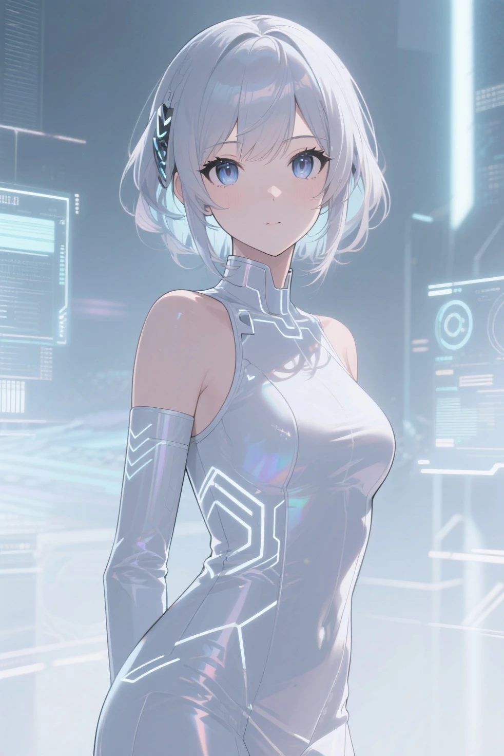 chromatic aberration, Depth of written boundary, Soft lighting, masterpiece, Highest quality, Complex, Tone Map, Very detailed, Art Station, Concept Art, Smooth, Sharp focus, Dramatic lighting, Very detailed artwork, Cinematic, hyper Realistic painting, Art Stationでトレンド, 8k, Incredible Shadows, Realistic, (Very detailed background:1.0), A Very detailed portrait of a solo 1girl standing on a street corner, During a rainstorm with thunder and cloudy skies, neon and cyberパンク background, she is wearing パンク clothes with silver chains and silver spikes, She has messy hair, She is dressed casually with a necklace and tie., , Have clear pupils、Silver eyes that shine in detail, silver hair, Backlight