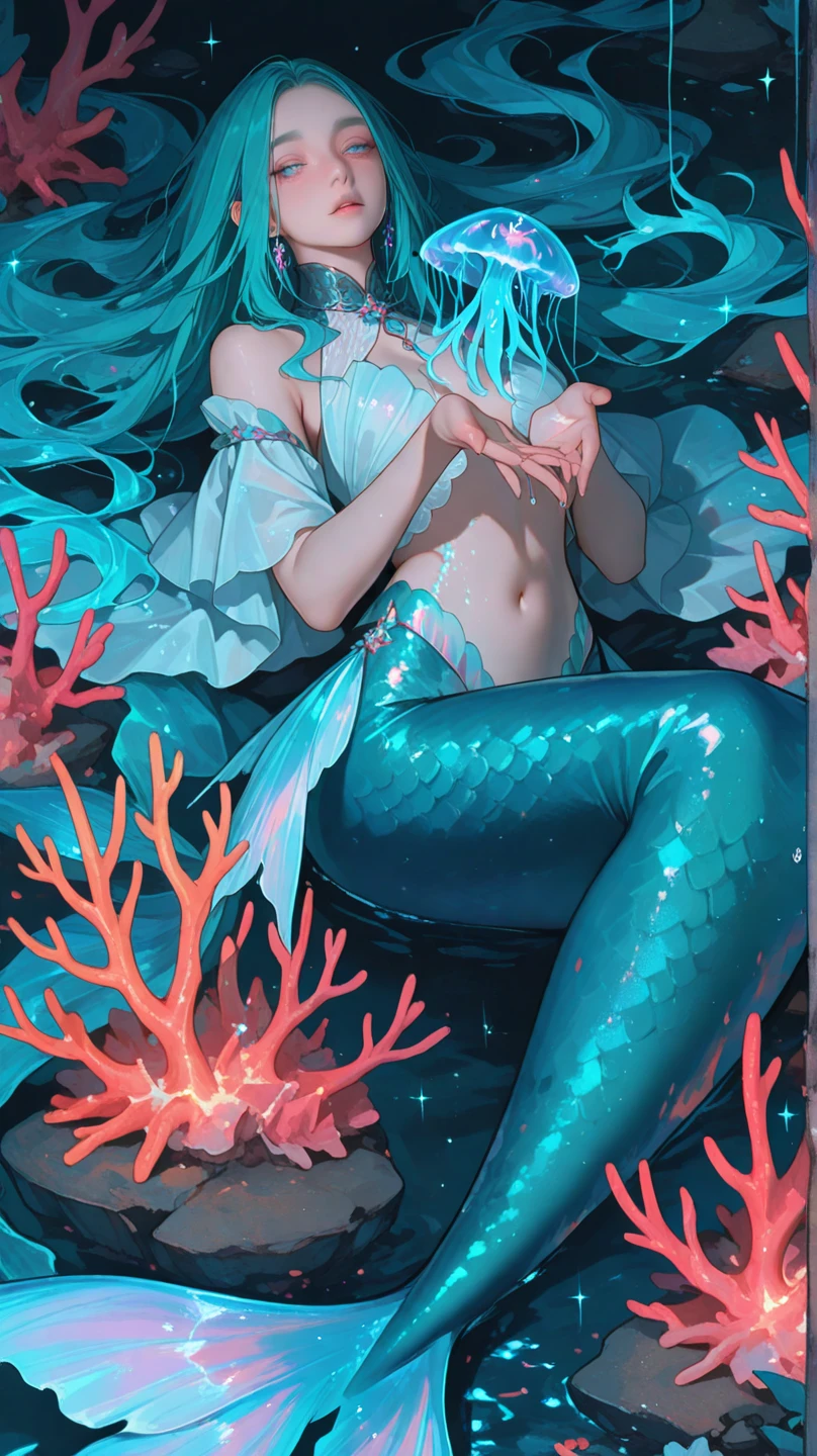 swimsuit, the lower body is a fish, see-through, under water, beautiful and detailed bubbles, atlantis, wallpaper 8k CG,
