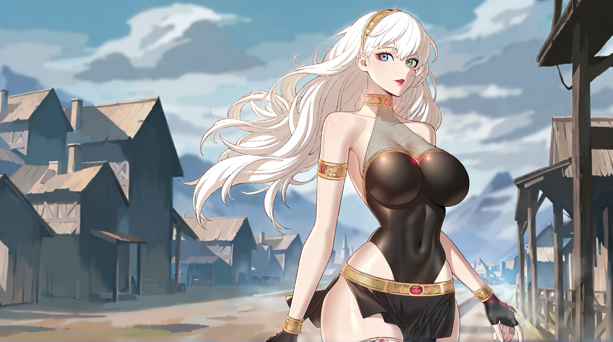 wedding dress,<lora:dajianTeresa-10:0.8>,dajianTeresa,wavy hair,pale skin,looking at view,park,(cleavage:0.8),contemptuous expression,best quality