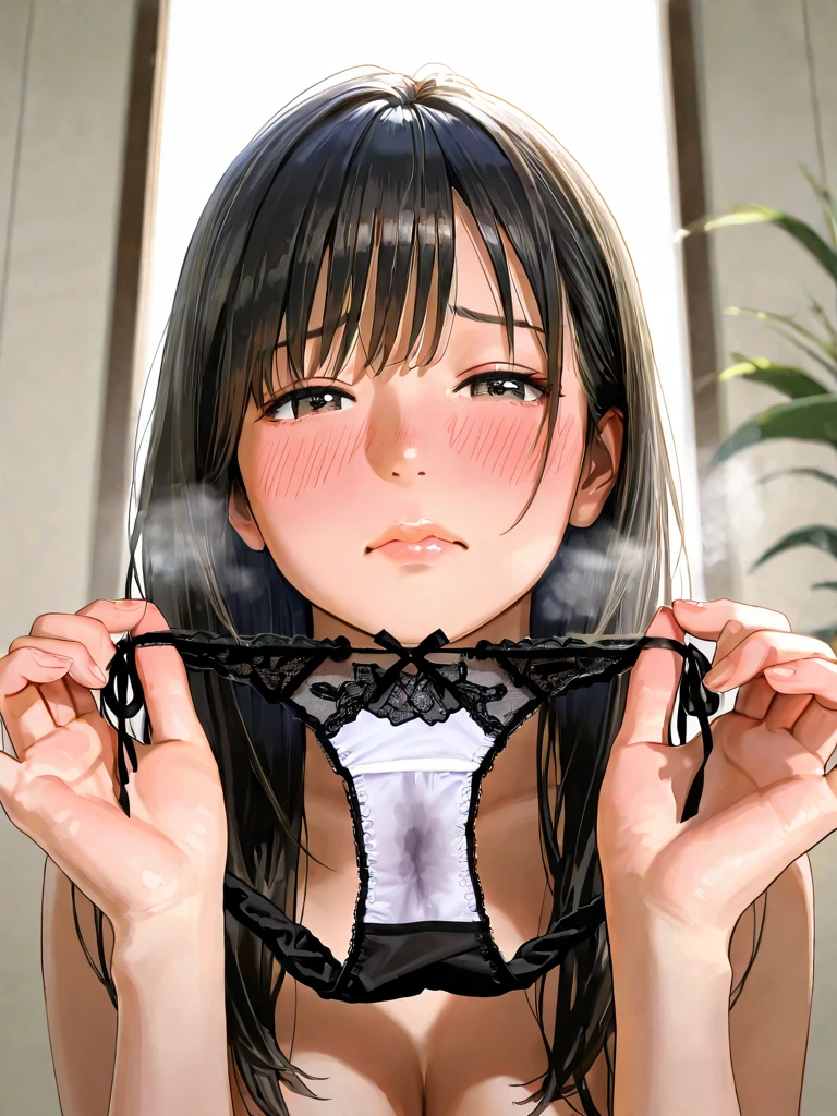 Beautiful girl at 13 years old,Japanese,,,Small and slim,Flat Chest,Small breasts,Baby Face,Small face,Black Hair,Twin tails,black eyes,middle School girls,negligee,lingerie,Blindfold,fellatio,open mouth,cum on tongue,handjob,Kneeling and sitting,Beautiful and detailed anime art,First-person view,A mischievous smile