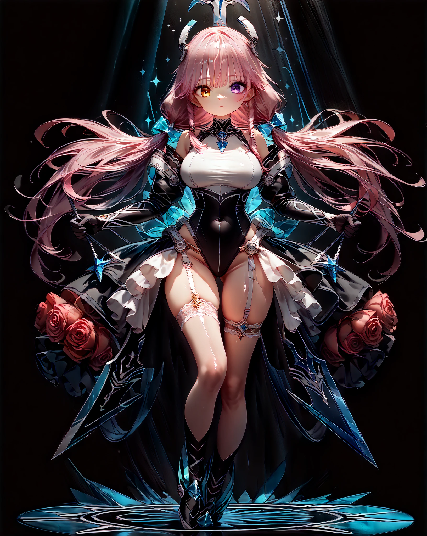 (((unique look:1.5, The eyes of famous artists, Unique Fashion, Slit Skirt)))、Pink Hair (White Hair Girl), (Thick, dark blue eyebrows:1.4), (Dark blue eyebrows:1.7), (Thick eyebrows:1.3), (Huge black fluffy animal ears:1.1), (Black animal ears:1.1), BREAK, (((mesh, Mesh Stitching Crop T-Shirt, Cutout Long Sleeve Top))),BREAK, (Big Breasts:1.2, Thick legs, Adult female body, Sturdy body:1.5), , (sharp eyes, Ultra-high definition CG, Precisely designed costumes, 4K, 8K, Ultra-high definition CG, , Expressive and Captivating Eyes, Fine Details and Realistic Textures, cinematic lighting), , BREAK, (Wearing black leggings with holes), Skinny sleeves, (Torn and holey leggings:1.2)(Black leggings:1.4), (Punkish Boots:1.2), (Thick sole:1.5), (Big shoes:1.3), ((unique look:1.5, The eyes of famous artists))