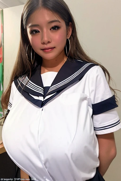 (((close-up of face:1.1))), ((1girl, solo)), ((17 years old)), (big breast:1.8), ((beautiful anime eyes with fine detail)), (seductive smile:1.3), open mouth, She's in heat, realistic skin, ((((sailor suit)))), nsfw, ((see through)), onsen, (steam:1.3), open air bath, japanese hot spring,Mt.Fuji