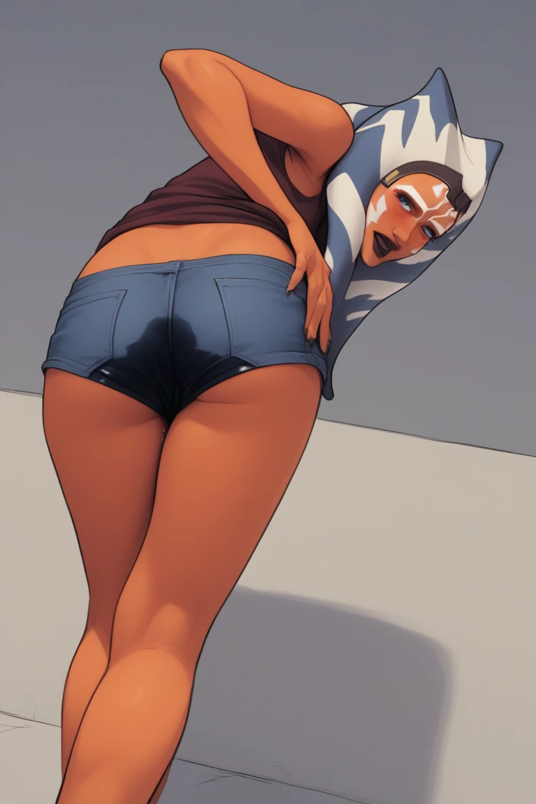 Thick Latina in blue shirt and white cotton panties, anime art style, intricate details