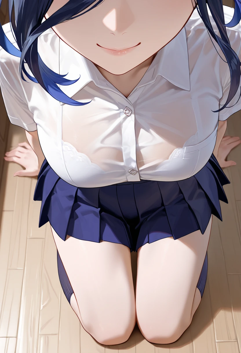 NSFW、1 girl,masterpiece、beautiful lighting、Detailed beautiful face、Detailed beautiful eyes、hight resolution、Ultra-fine illustration、extremely delicate and beautiful、top-quality、(The whole body is shown:1.5)、(eye glass:1.5)、(Cute),(Silvery hair、short-cut、bob cuts、Eyes are purple)、(drooing eyes:1.2、The eyes are detailed and beautiful),(Skirt lift:1.3),Curvaceous, A smile、(shinny hair, Glossy eyes, shinny skin), (glistning skin,de pele branca) 、(Recurve the body、up chest)、(crouching down:1.2、open one's legs:1.2),Open knees、knees up、Emphasis on the chest、Emphasized crotch、(Blouse、Business suits、Sleeveless 、Short tight skirt),(low rise pants:1.5)、thighs thighs thighs thighs、Watch your audience、under the boobs、blushed、thighs thighs thighs thighs、(Black pantyhose:1.3)、Blushing cheeks、(Abs 1.2)