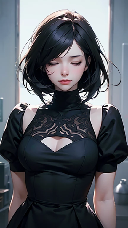 8K, RAW photo, Photorealistic: 1.25), (Gloss on lips, eyeslashes, Glossy face, Glossy glossy skin, Best quality, 超高分辨率, Depth of field, color difference, Caustics, Moisturized lips, Ultra-trimmed face, Radiant fine eyes, Black hair, Semi-long, Fashionab, Skinny knit dress, sheer