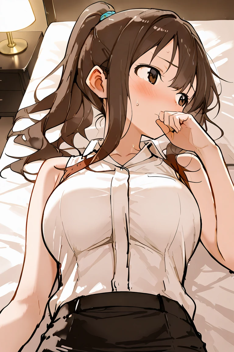 {{{beautiful}}}, amazing, (best quality:1.5), (masterpiece:1.5), extremely delicate and beautiful, intricate details, finely detailed, extremely detailed, beautifully detailed, ultra-detailed, (hyperdetailed:1.5), high resolution, (illustration), watercolor pencil, Clear line drawing, (ufotable style:1.1), (ufotable screen cap:1.1), anime coloring, anime screencap, (latest picture), backlighting, dynamic angle, glow, depth of field, {{{body satisfaction}}}, (body with a good balance of style:1.5), (slender figure:1.5), perfect body, perfect hands, perfect feet, (two arms:1.2), (two legs:1.2), (five fingers each:1.2), (perfect joint:1.2), perfect joint movement, beautiful detailed eyes, (detailed eyes:1.5), finely detailed eyes, perfect anatomy, full dissection, perfect composition, correct limbs, balance and coordination in all things, realistic:0.5, precise fingers and hands, (finely drawn hair:1.5), {{{cheerful girl}}}, (brown hair:1.3), (semi-long hair:1.3), (straight hair:1.3), bangs, (yellow eyes:1.3), (medium breasts:1.3), (small-sized buttocks:1.3), {{{Bedroom}}}, (bed:1.3), indoors, {{{school uniform}}}, (white collared shirt:1.5), white shirt, breast tent, (checkered pleated skirt:1.5), checked skirt, pleated skirt, (unbutton one's first button:1.5), {{{blush}}}, shy, (sweat:1.5), (teary eyes:1.7), (ecstasy:1.5), gasping face, (ecstasy face), (white liquid drips between her legs and down her thighs:1.5), }}}, (two people:1.5), (1girl:1.5), (1boy:1.5),, trembling with sexual climax, pleasure, clothed, implied, (missionary position:1.5), (lying:1.5), (lie on the bed:2.0), missionary, missionary pose, supine position, push down, on back, fpov, lying_bustup_shot, (missionary :1.3), lying,