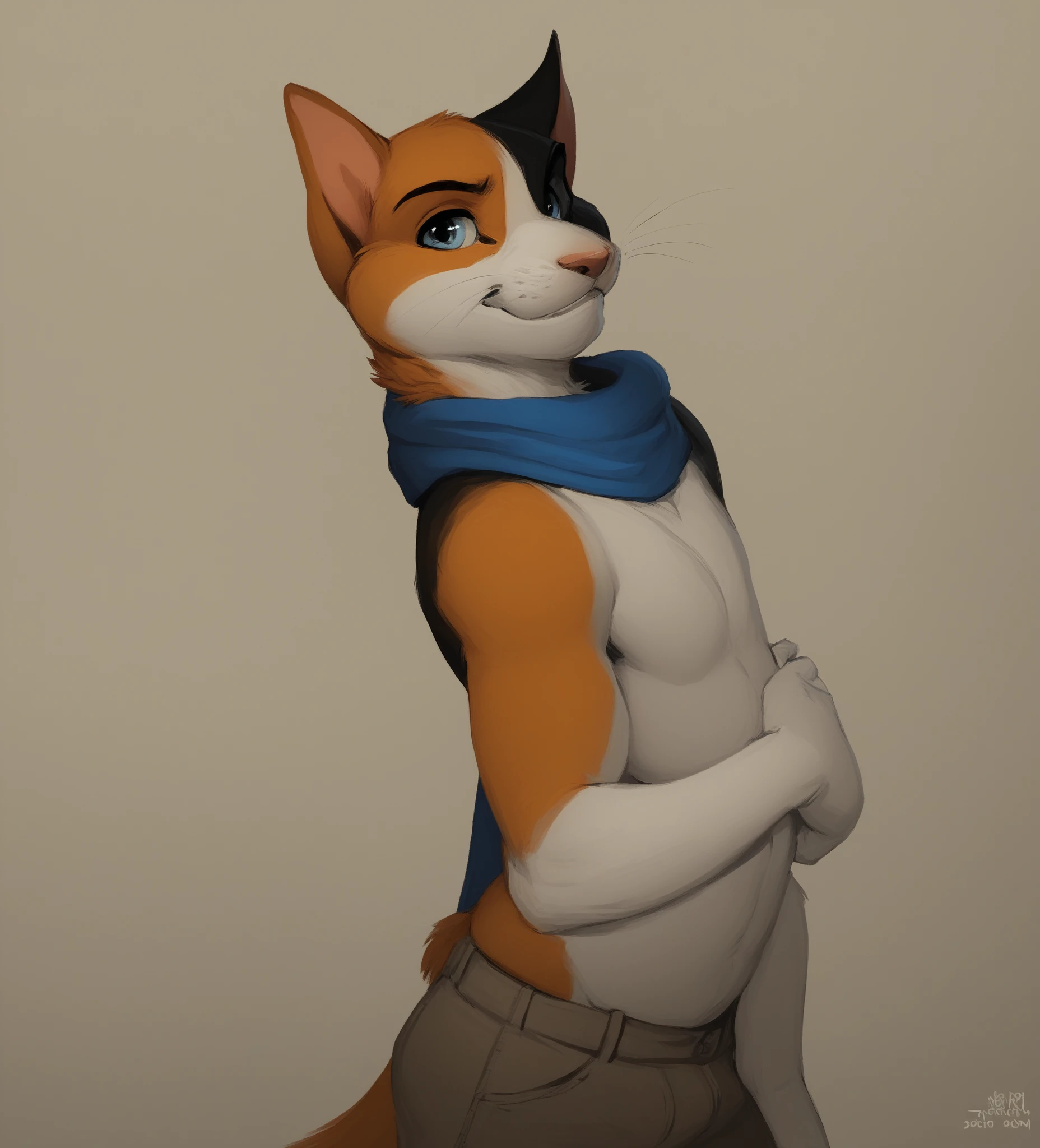((realistic)), upload on e621, by chunie, ((meowscles) fortnite), insanely muscular, ((detailed)), calico cat, large body, penis, blush, solo, close to camera, nude, (soft lines), large head, cat,