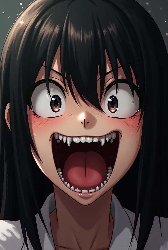 tongue out. open mouth. blank eyes. Ahegao