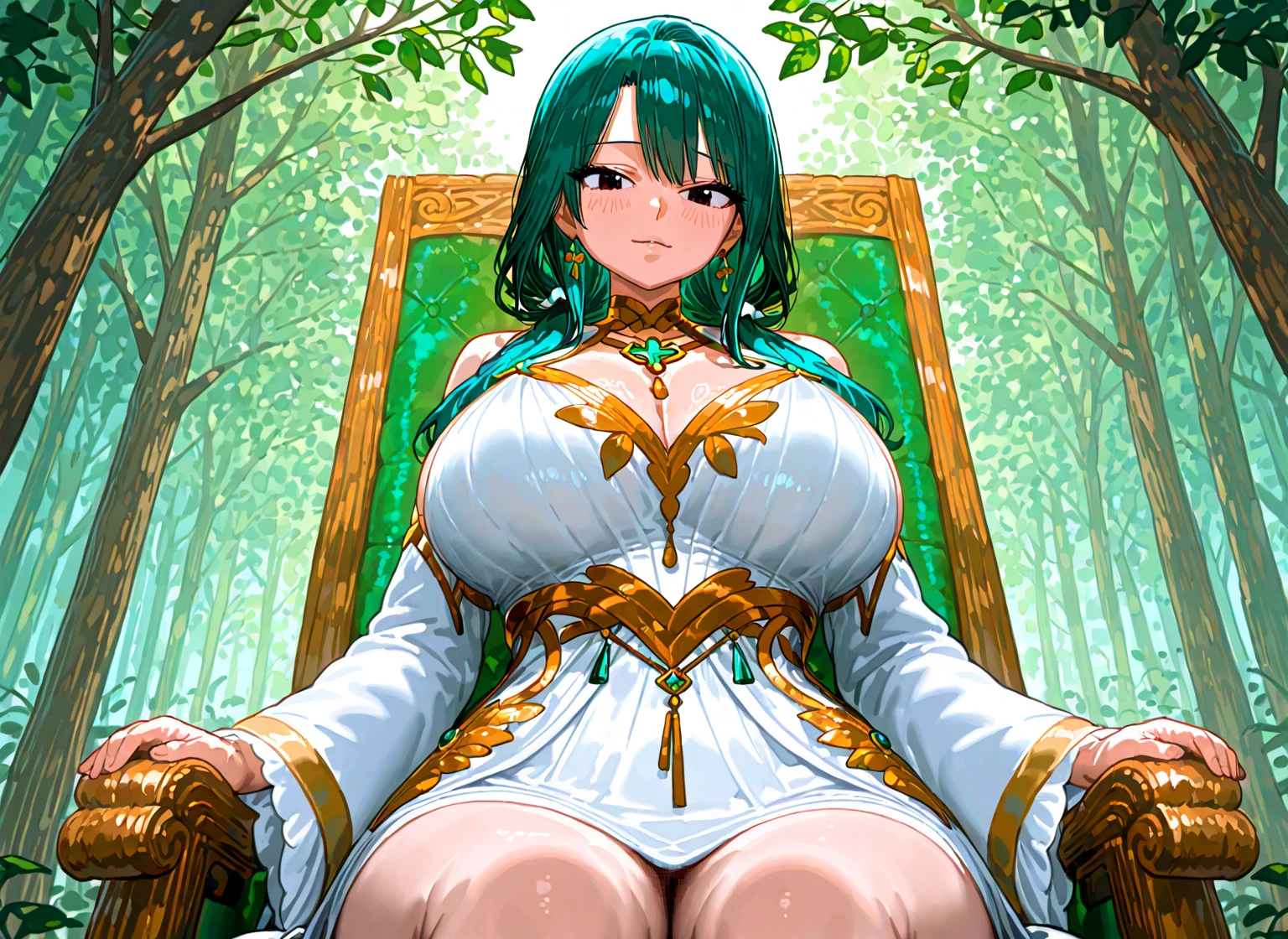 arms up,lying on back,spread legs,cum in pussy,pubic hair,show off nipples,large breasts,brandish, 1girl, solo, looking at viewer, simple background, cleavage,collar, chain, anime coloring, outdoors,
