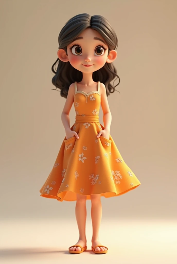 (Disney Pixar style: 1.2) (cute adorable girl: 1.1) (20-year-old adult: 1.15), white, hazel eyes, wearing a modern dress, big breasts, standing in a T-shape with a small waist.