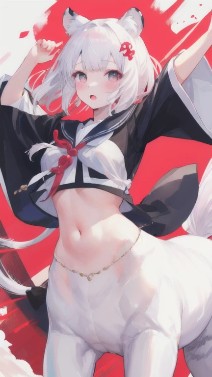 1girl, 18 year old female, Okita Souji Alter, Fate Grand/Order, anime style, ultra realistic, high detail, sexy pose, sexy, beautiful, exposed skin, slender, skinny, exposed breast, breast, nipples, nude, nudity, absurdres, high res, ultrasharp, 8K, UHD, retina, masterpiece, accurate, anatomically correct, perfect anatomy, textured skin, super detail, high details, high quality, award winning, best quality, high res, looking at viewer, detailed eyes, four fingers and one thumb per hand, perfect hands, perfect finger, two arms only, no clothes, revealing, white hair, yellow eyes, dark skin, tanned skin