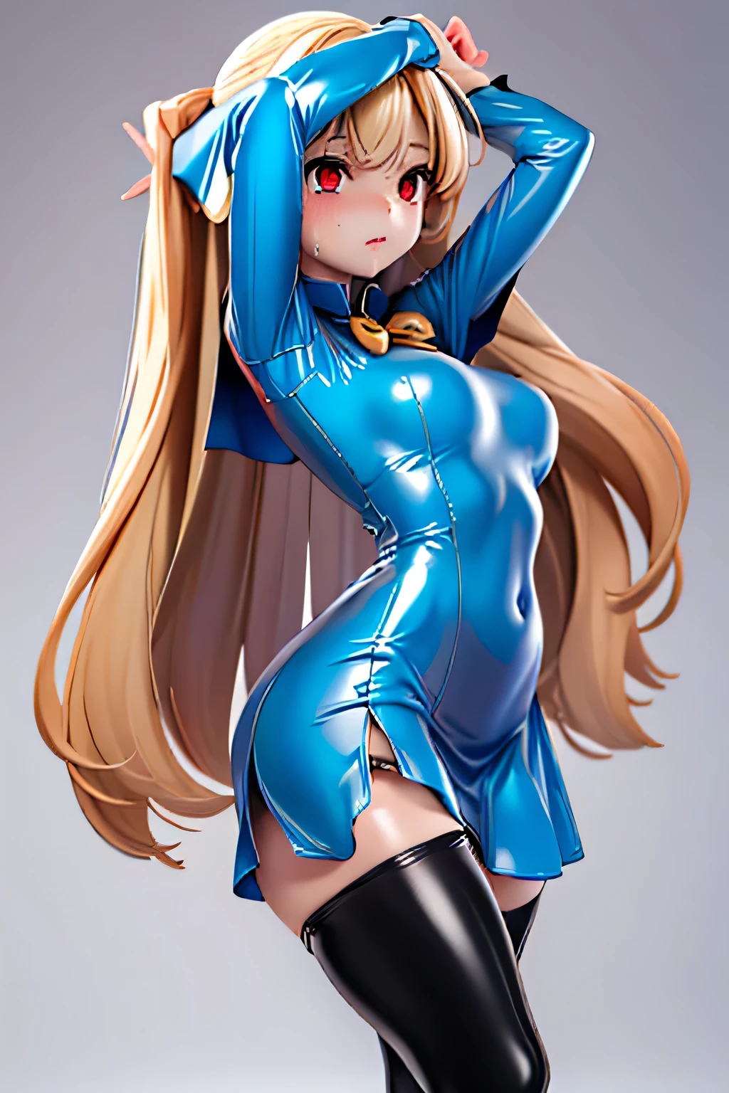 (masterpiece), (best quality), (best detail), (masterpiece), best quality, expressive eyes, symmetrical eyes, perfect face, light blue eyes, long straight hair, ((light brown hair)), perfect skin, (femboy), ((flat chest)), (mature adult), (no breasts), thick lips, dick bulge, ((solo)), cyan dress, detailed background, city street