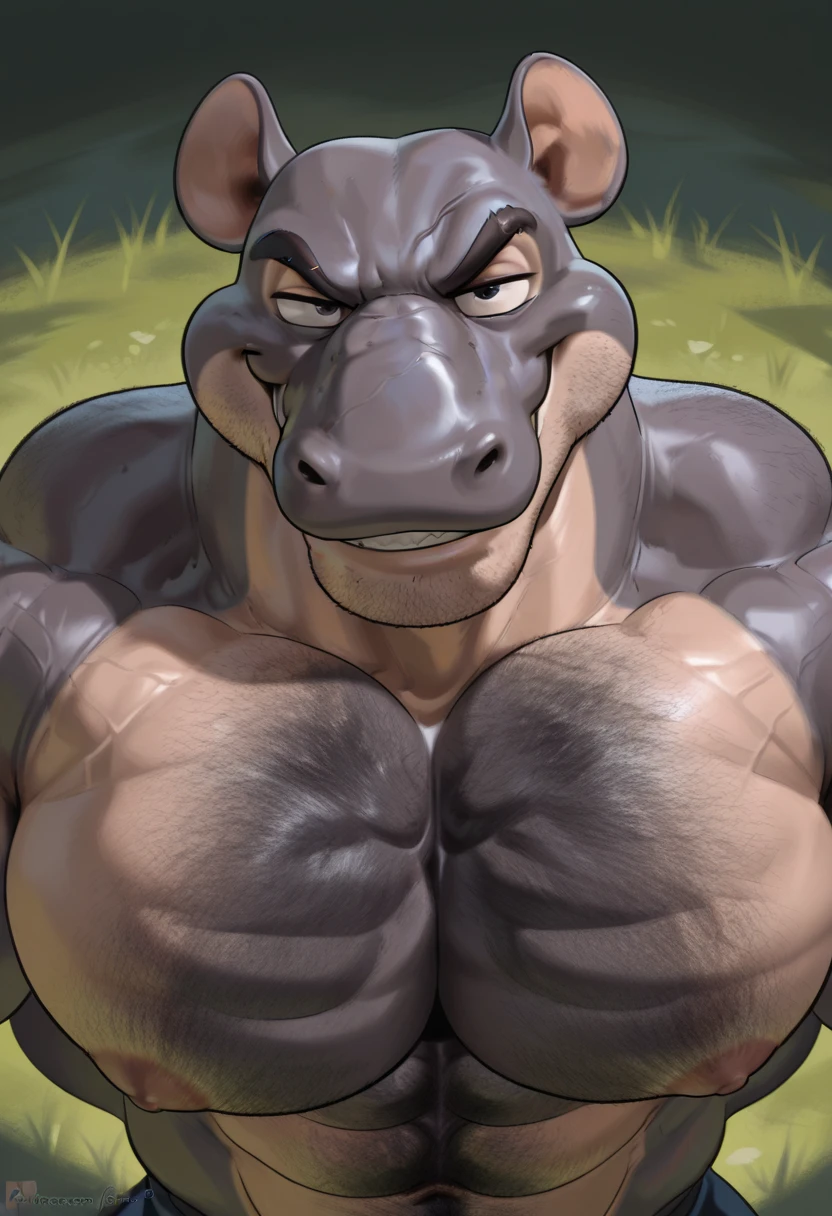 A male, fat, naked, extremely obese, gentleman, Hippopotamus, with a giant hyper penis and nipples, giant testicles, with chest hair and arm hair and leg hair, Hippopotamus is ejaculating an extreme amount of sperm from the penis, lying on the floor with legs spread apart, laying slimy eggs from the penis, Hippopotamus is grinning with pleasure, Hippopotamus is wearing glossy white rubber gloves on the hands around the wrists, Hippopotamus is wearing a thick glossy black leather dog collar around the neck, silver studs around the collar, Hippopotamus is wearing a glossy black top hat, Hippopotamus is wearing glossy white gloves on the feet around the ankles, thick black leather dog collar is glossy in texture, white gloves are glossy in texture, sperm is sticky in texture, clutching penis with hand, rubbing penis with hand, clenching teeth, orgasm face, evil grin, sperm is sticky, gloves are glossy and shiny, slimy eggs coming out of the penis, wrist gloves, ankle gloves, gloves are white, gloves only go up to wrists and ankles, eggs are sticky, eggs are coming out of the top of the penis, Hippopotamus has a large neck, slit on the penis is puckering, throbbing penis, large vein on the penis, white gloves are rubber in texture.