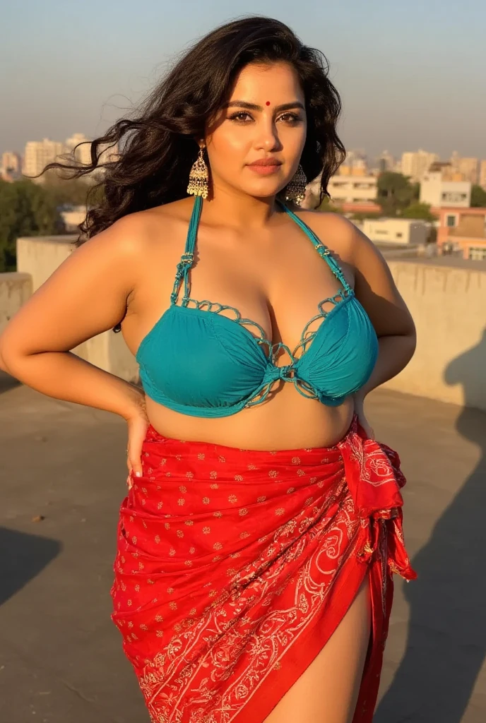 (((standing in beach sea))), 50 year old chubby indian mom woman, bridal makeup , different sexy pose like professional models, soo seductive eyes, bright face, standing  , shoulder length black hair, thin eyebrows, fair skin, blushing cheeks, perfect body, big breasts, random colors modern saree and randon designs bra , cleavage , eye contact, seductive smile, high detail, feminine facial features, slim, slender, high resolution, real girl, realism, realistic, bright light,