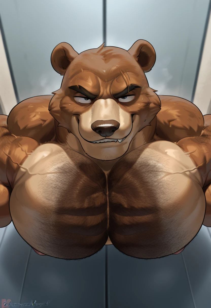((thdrgnrd12)) , ((full body)), score_9, score_8_up, ((bear)), (brutal bear), ((bear brute)), ((lumberjack bear)), massive bear, burly bear, ((massive bear)), ((huge bear)), giant bear, (buff bear), (beefy bear), (bulky bear), ((cute bear)), ((daddy bear)), ((burly daddy bear)), (bear daddy), (chubby bear), ((solo)), ((furry)), (anthro), ((fur)), ((brown fur)), detailed fur, male, male focus, muscular, heavy bear, heavy muscular bear, hefty, (powerlifter), muscular, muscular male, (beefy), (buff), (huge biceps), belly, big belly, musclefat, barazoku, bara, naked, nsfw, big biceps, hand on belly, ((hand on gut)), ((scratching head)), musclegut, (massive muscular body), massive body, huge body, veiny arms, veiny hands, veiny muscles, veiny triceps, veiny forearms, veiny biceps, thick thighs, thick waist, huge pectorals, big pecs, (burly), (big black nipples), (naked), nude, rating_explicit, veiny muscles, veiny biceps, massive pecs, massive pectorals, massive male chest, thick thighs, bear nose, (huge biceps), (veiny biceps), (big biceps), big hands, bear head, mature male, brute, ((bear)), ((brown fur)), (brown body), ((fangs)), (bear fangs), beard, black sideburns, ((short black hair)), (hairy armpits), (armpit hair), (hairy arms), (arms hair), (hairy biceps), (biceps hair), chest hair, (chest tuft), belly hair, stomach hair, belly tuft, pubes, elbow tuft, stomach tuft, bushy beard, (thick penis), big balls, veiny penis, ((wearing lumberjack shirt)), checkered shirt, ((red checkered lumberjack shirt)), ((red shirt)), ((unbuttoned shirt)), (gentle smile), (smiling bear), (smile), (cute smile), shy smile, looking at viewer, centered, (golden ratio), golden ratio, (centered portrait:1.5), (centered), padded sides, closed mouth, standing, ((forest background)), standing in the forest, forest, character design, relaxed, hand on belly, ((hand on gut)), ((scratching head)),nj5furry