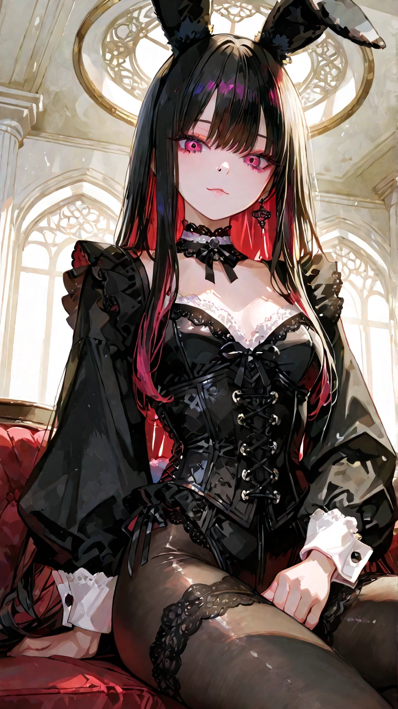 Front,smile,cover the skin,heterochromia,Right eye red,Czo Mucin,unity 8k wallpaper, super detailed, Beautiful, Beautiful, ((new goth girl:1.4)), masterpiece, top quality, Dark, In the atmosphere, mysterious, romantic, creepy, literature, Art, fashion, Victorian, decoration, difficult, Metalworking, Race, contemplation, depth of emotions, Supernatural, 1 girl, One, hip Sex, hentai