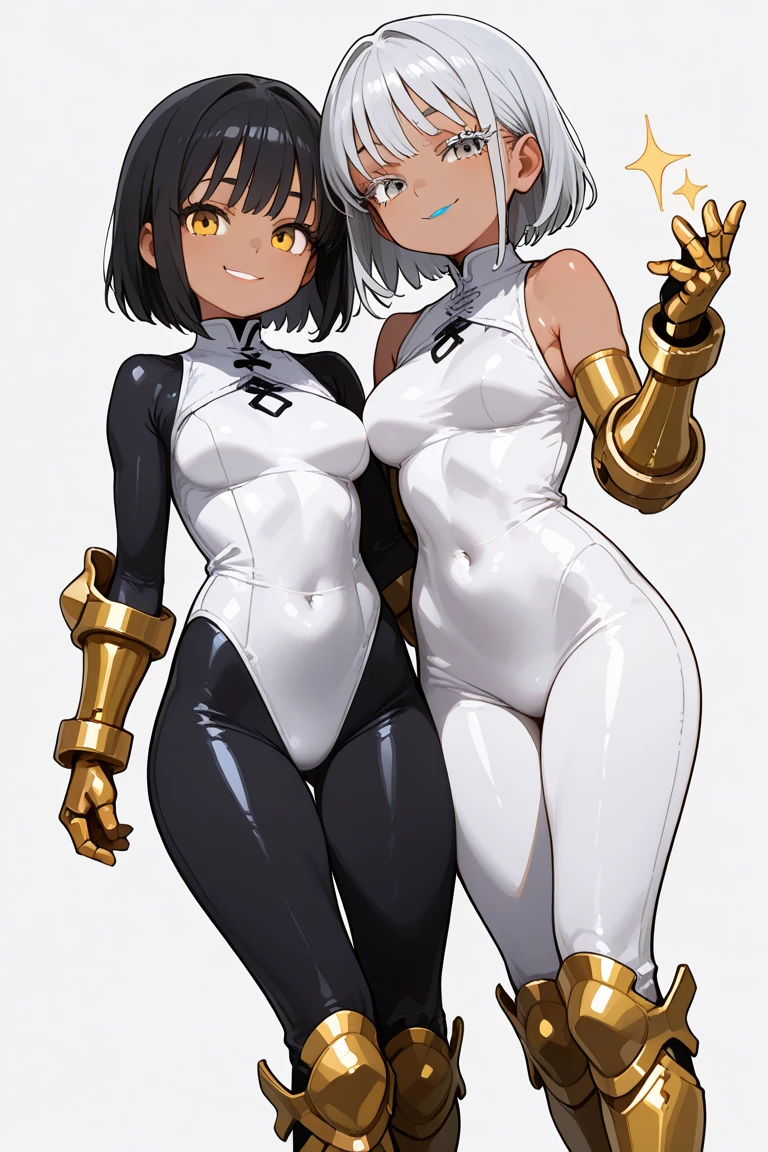 (masterpiece), (best quality), (high res) 2boys, (perfect anatomy) (perfect face) anime boy, (crossdresser), medium dark brown hair, red eyes, brown skin, wide hips, narrow waist and thick thighs, flustered, brushing, standing in space, flat chest, (full body suit), (visible bulge), (skin tight space green quantum space suit) man, strong, fair skin, black hair, white eyes, (marked muscles) in outer space, (gay sex)