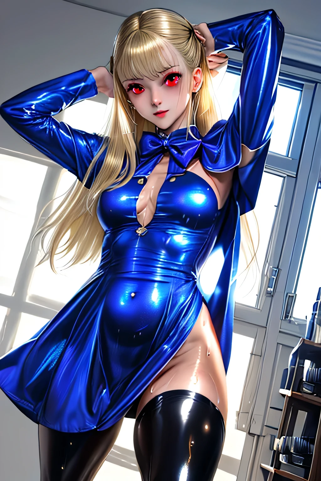 Shiny blonde hair, Hair loss, very Long Hair, sophisticated haircut, Narrow, oval face, very sexy and sophisticated transparent red dress, sexy red very Transparent clothes, Thigh high stockings, Embarrassing, Obedient, A nervous smile, Cute blushing 18 year old anime girl, look away because she is Embarrassing and blushes, Bright Blue Eyes, Detailed face, Detailed members, Detailed Weapons, Fine hand, ((((Sparkling Diamond Jewelry)))), ((Latex Dress)), tiara, ((compensate)), High heels, Thigh high stockings, Puffy sleeves, Long gloves, Long eyelashes, Long Hair, Pink Hair, Blonde, ((((Shiny blue latex outfit)))), ((Transparent clothes)), Girl lying, Tied by ropes, Tied down, I can't move anymore, Tightly Tied, Tied up with lots of rope and very tight, hampered by so many ropes that she I can't move anymore, Hands and feet tied, The rope binds his whole body, Very tight with lots of rope、Forced to be tied to a bed, Its limbs are tightly bound with rope, His torso is bound with thick rope, Her breasts are bound with rope and stick out, her legs are Tightly Tied with thick ropes, His hands are tied behind his back with ropes, she I can't move anymore her feet, Her hands tied with thick rope, She desperately tries to free herself, I like being tied up tight with thick rope, I like getting stuck in a big rope, Lying down, His hands and feet are tightly bound to the bed rails, s'大きなロープでベッドにLying down, His feet were pressed down、Tied up with rope, Its limbs are firmly secured with strong ropes, Her hands are tied tightly behind her back with rope, Her breasts are compressed with a strong rope, She was pushed onto the bed、Being restrained by a large rope (shibari, Put your arms behind your back:1.4), (Put your hand on your back), (masterpiece, Highest quality) 1.5, One girl, alone, (sexy, Beautiful woman, Perfect Face, Perfect Eyes, Perfect hands), Samus Aran, Black leather dress, Kneel, (shibari, Put your arms behind your back:1.4), (Put your hand on your back)