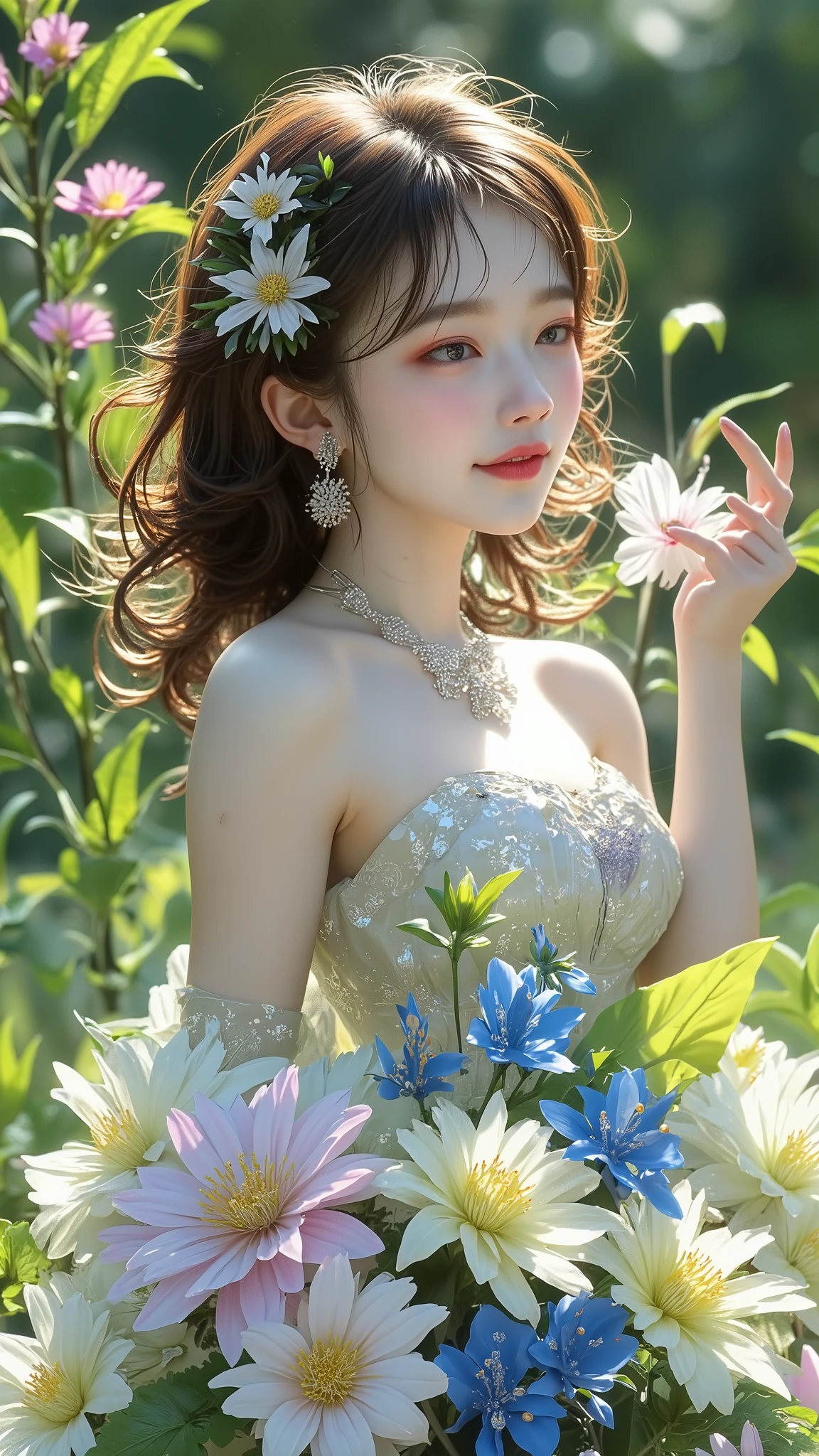 (((Full body photo))))))), (((Rembrandt lighting)),((Sunset backlight)))),(Lens flare)),((Wearing a red wedding dress)),((Super Soft Focus))))), smiling, (Profile)))))), (Looking into the distance)))), twilight, Showered and surrounded by colorful hydrangeas, hydrangeas in the background, ((soft sunset)), (yinchuan:1.5), masterpiece, best quality, raw photo, photorealistic, face, beautiful girl, cute, short hair, ((((depth of field)))), high resolution, ultra detail, fine detail, very detailed, cinematic lighting