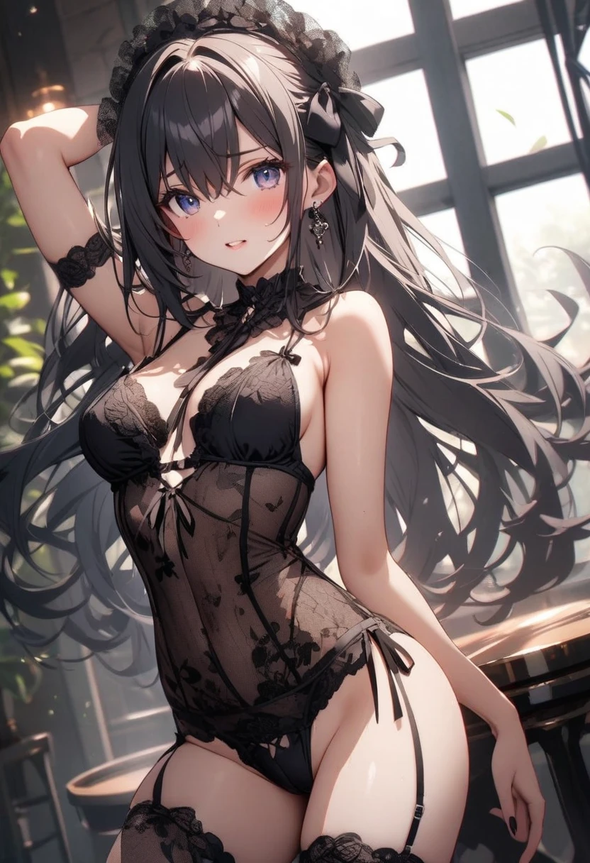 absurdres, highres,  animal ears, black hair, red eyes,  blush, medium breasts extra ears, lace-trimmed panties, lace trim,  long hair, mouse ears, mouse girl,  mouse tail,  multicolored hair, navel, no pants,  parted lips,  pubic hair peek, through clothes,  underwear,  white hair, viewer from behind, focus on ass, semen, drippin from vagina, dripping semen, drippin from anus, semen on body, semen on breasts