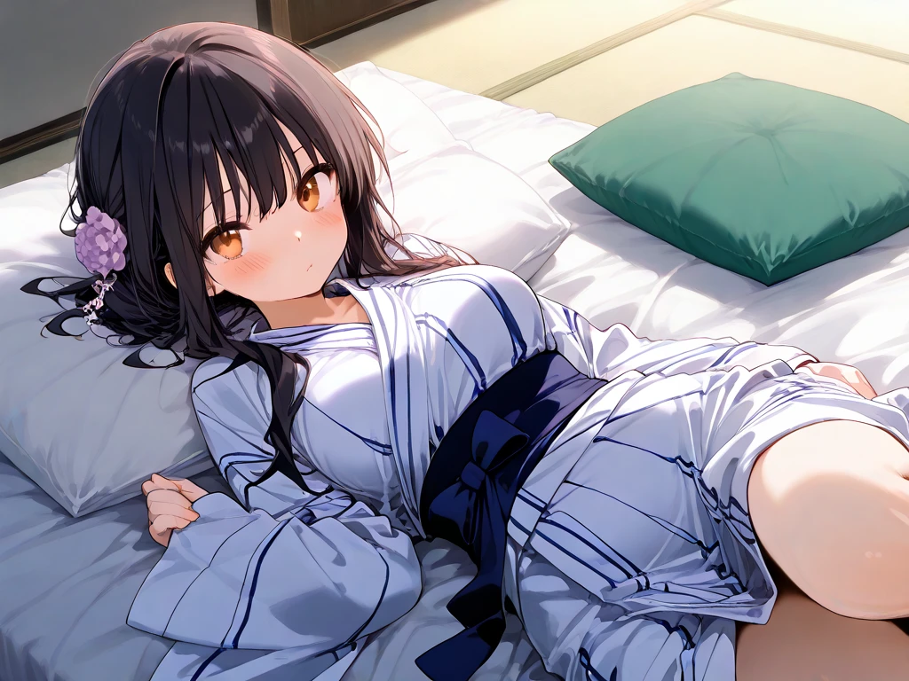 (masterpiece, Highest quality, detailed), One girl, alone, karin kakudate, Very dark skin, Hello, Very long hair, tattoo,
pajamas, sleepy, Sleep wine, indoor, tatami, sliding door, cushion, Fan, Kotatsu, Lie in, On the stomach, Lift your legs, Part your lips