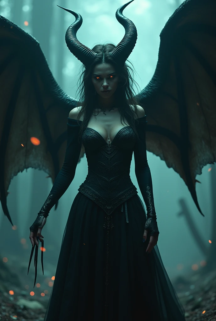 A touch of green evil female magic with horns and wings