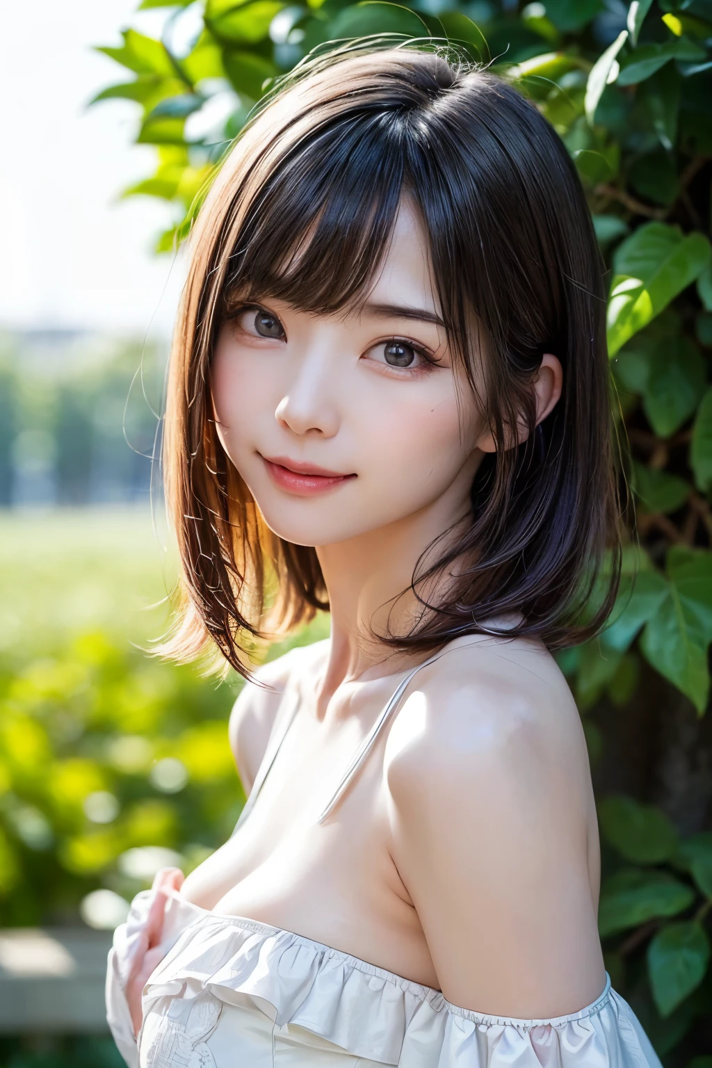 Beautiful woman、Japanese、Gal、Brown Hair、Micro Bikini、bangs、looking at the camera、Close-up、Semi-short hair、Shoot from above
