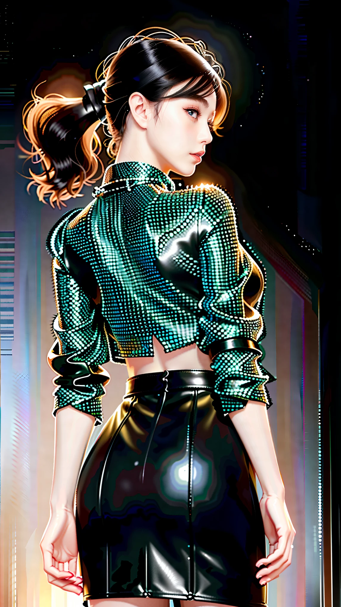 woman, ((policewoman, police uniform,pencil skirt,covered navel, restrained, parted lips, chain, chained)), hands behind back,((light frown, blush)),street,looking to the side,
shiny skin, skindentation,realistic,masterpiece, highest quality, highres,absurdres,