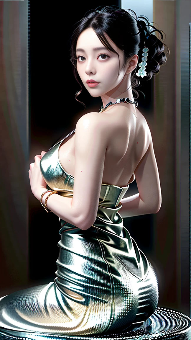 best quality, masterpiece, 1girl, Beautiful face, (gold-brown hair), (photo realistic:1.3), soft lighting, (high detailed skin:1.2), 8k uhd, dslr, high quality, high resolution, 4k, 8k, absurdres, best ratio four finger and one thumb, (realistic:1.3), pretty japanesse woman, medium breasts, ponytail contorted, little lips,