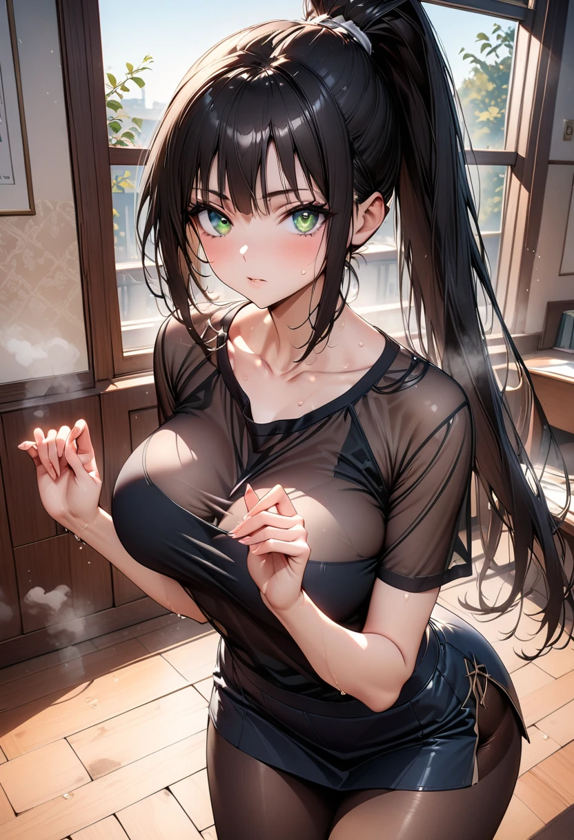 professional artwork, Intricate Details, field of view, sharp focus, detailed painting, photorealistic lighting, trending on pixiv,(masterpiece:1.0),(best_quality:1.0), ultra high res, ultra-detailed, photography, 8K, HDR, highres, absurdres:1.2, Kodak portra 400, film grain, sharp focus, bokeh:1.2, lens flare, (vibrant_color:1.2), (((indoors, bedroom, bedroom details, sitting on bed, perfect anatomy sitting))),
female mature, black hair, long hair, yellow eyes, large breasts, housewife clothes, teacher, formal, hair intakes, covered breasts, cleavage, 20yo,mature female,Beautiful Finger,Beautiful long legs,Beautiful body,Beautiful Nose,Beautiful character design, perfect eyes, perfect face, looking at viewer, official art,extremely detailed CG unity 8k wallpaper, (Beautiful,large_Breasts:1.4), (beautiful_face:1.5),(narrow_waist), (solo:1.4), (upper body, half body shot),
koutetsu no majo annerose,