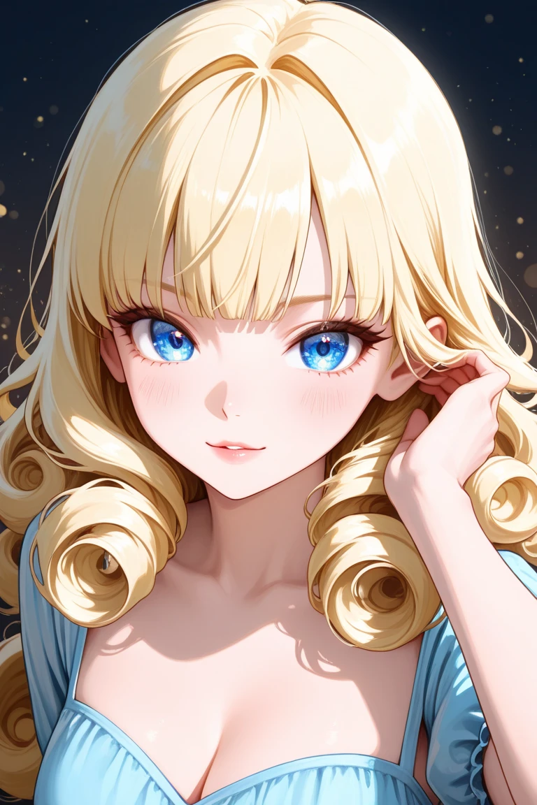 at the bathroom, smile, necklace, earrings, full body, long blonde hair, blue dress, superb, ultra-high-definition, RAW photo, realism: 1.25), (bright lip gloss, long eyelashes, smooth face, bright skin, natural shadows, wide light, wide light, depth of field, strong colors, subtle caustics: 0.8), (big tits), v6