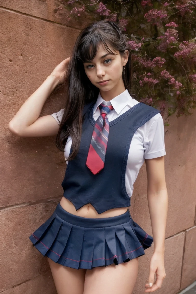 ((top-quality、8K、​masterpiece:1.3))、masutepiece, Best Quality, japanaese girl,1girl in, 8K, Raw photo, full body Esbian、Neat and clean schoolgirl、(Schoolgirl Uniform、Red ribbon at collar.、School Uniform Blazer、Dark blue pleated skirt)、Outside the field、(Slimed)、Photorealsitic、detaileds, Skin Texture, ultra-detailliert、Delicate and sexy collarbone、Super Detailed Face、Detailed lips、A detailed eye、二重まぶた、tiny chest、Smaller chest、small tit、Small、flat breast、Chest emphasis、((Very distressed look、Very embarrassed look、Lift the hem of the skirt yourself,、((white shorts)),Please show your white panties to the camera、Gentle mouth、