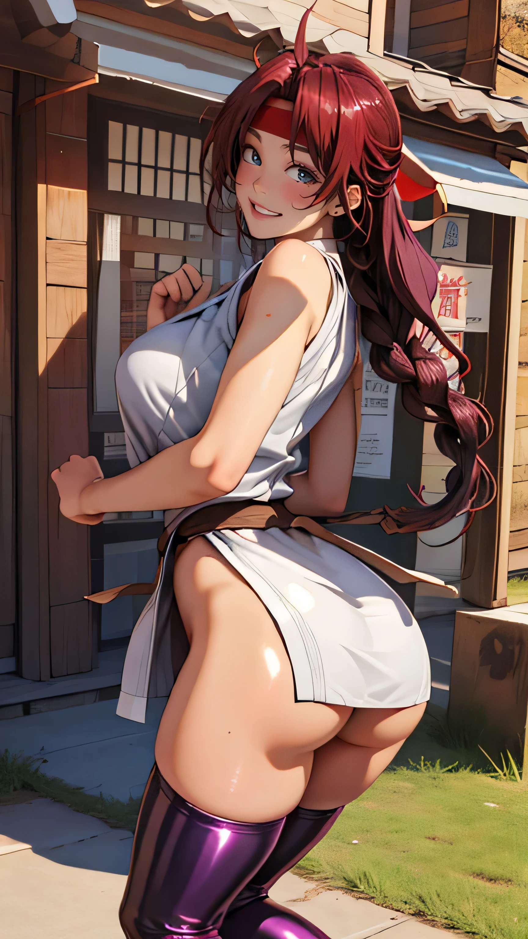 Plump thighs、Best image quality、High resolution、masterpiece、super high quality、Spread your legsいる、Spread your legs、Pink lace bra、Pink Panties、とてもBig Ass、The buttocks are too big、Low Angle、Blushing、4K quality、Thick thighs、Big Ass、Shooting from below、Blushed、Big Breasts、Proud face、Wearing black knee socks、Spread your legsしゃがむ、Sticking out tongue