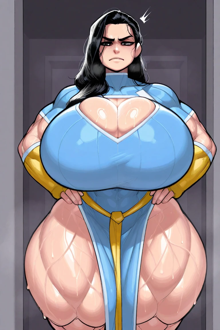 bimbo,1girl,solo,(hourglass body:1.3), (thin waist:1.3),(huge breasts:1.1),wide hips, (cleavage:1.3), nsfw, detailed face, detailed dress, detailed background, beautifully detailed jewelry, covered nipples, pencil dress