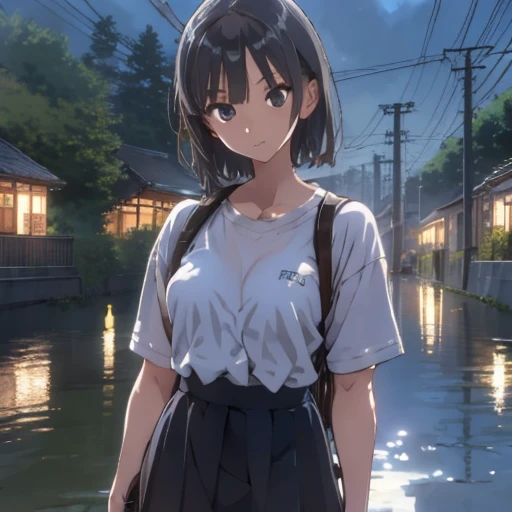 alone,(((Anime Style:3,Mature Woman,Shyness,Flat Chest:1.3,80 years old,Fat))),Black Hair,Watery eye,short hair,Street corner of the park at night,(((embarrassed,Lift up own skirt,show sexy Panties))),Half-open mouth