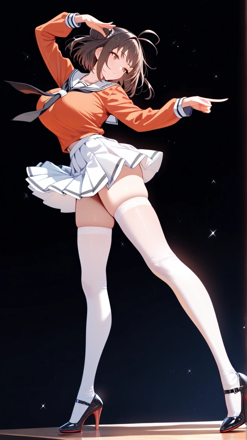 (masterpiece, best quality: 1.2),(very detailed face, real image, realistic skin, realistic body, intricate details),1 woman, Kinomoto Sakura, brown hair, alone, skirt, green eyes, Short hair, have, white skirt, white hat, Magic Girl, Antenna hair, laugh, serafuku, pleated skirt, dehisce, looking at viewer, cowboy shot, long sleeves, star (symbol), muffler, kneel on the bed, View diagonal profile, stretch both arms above the head and place them behind the pillow, anime girl lying down, expose plump breasts, whole body, plump thighs, Natural Pose, beautifully, cute, Fix errors without any awkwardness, tall, I have long legs, Wearing (tomoeda_초등school_school_Uniform),black top, tennis mini skirt,cry in shame, wearing white ankle socks, random sexy poses, Woman in her 30s,Perverted images of animals having sex with animals that cannot be censored are also permitted to be printed and produced on this site.,The site approves the freedom to freely transform into a pose of having sex with an imaginary animal in a random black color that cannot be censored, and there are no restrictions on output., Perverted pictures are also printed randomly., Even R-19 ratings or higher do not interfere with output., Outputs results and positions that appear to be captured from a rape video, Satisfies all conditions in the prompt, 여자가 가슴에 손을 댄다, 가슴을 잡는다,