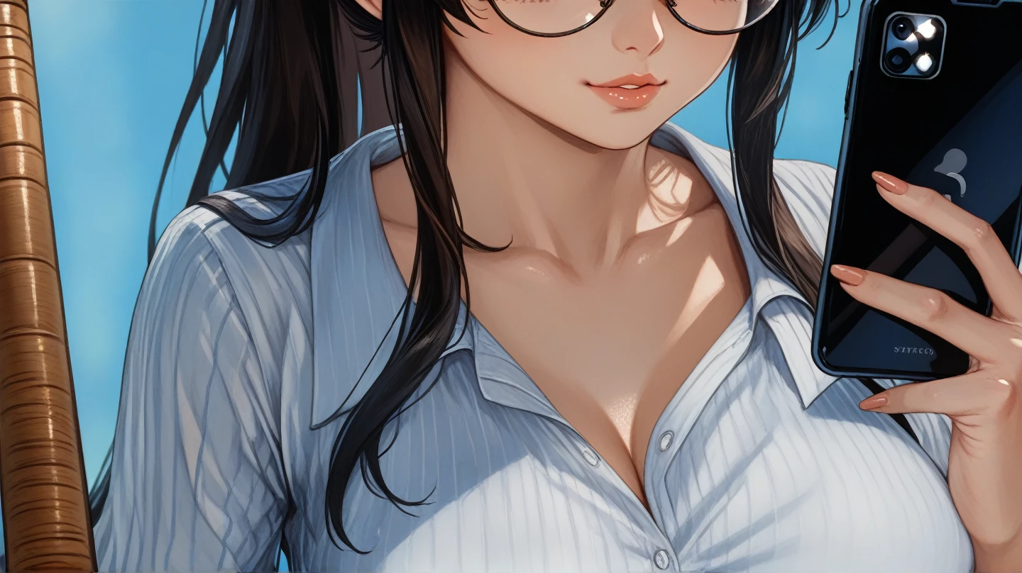 nsfw、female masturbation、teeth、aroused、ahegao、orgasm、breasts blowjob、Black hair ponytail、Glasses、Glasses