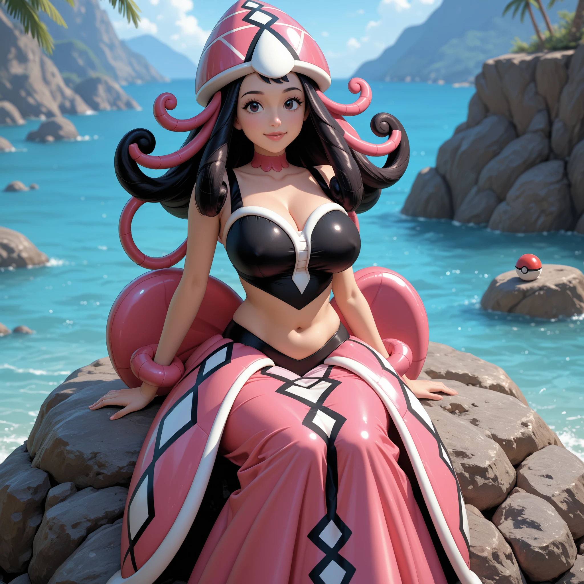 (abyss)
1girl
bangs
bare shoulders
breasts
cleavage
cleavage cutout
closed eyes
crescent
crescent facial mark
double bun
dress
facial mark
facing viewer
forehead mark
horns
long hair
medium breasts
parted bangs
partially submerged
pink hair
red hair
solo
very long hair
wading
water
